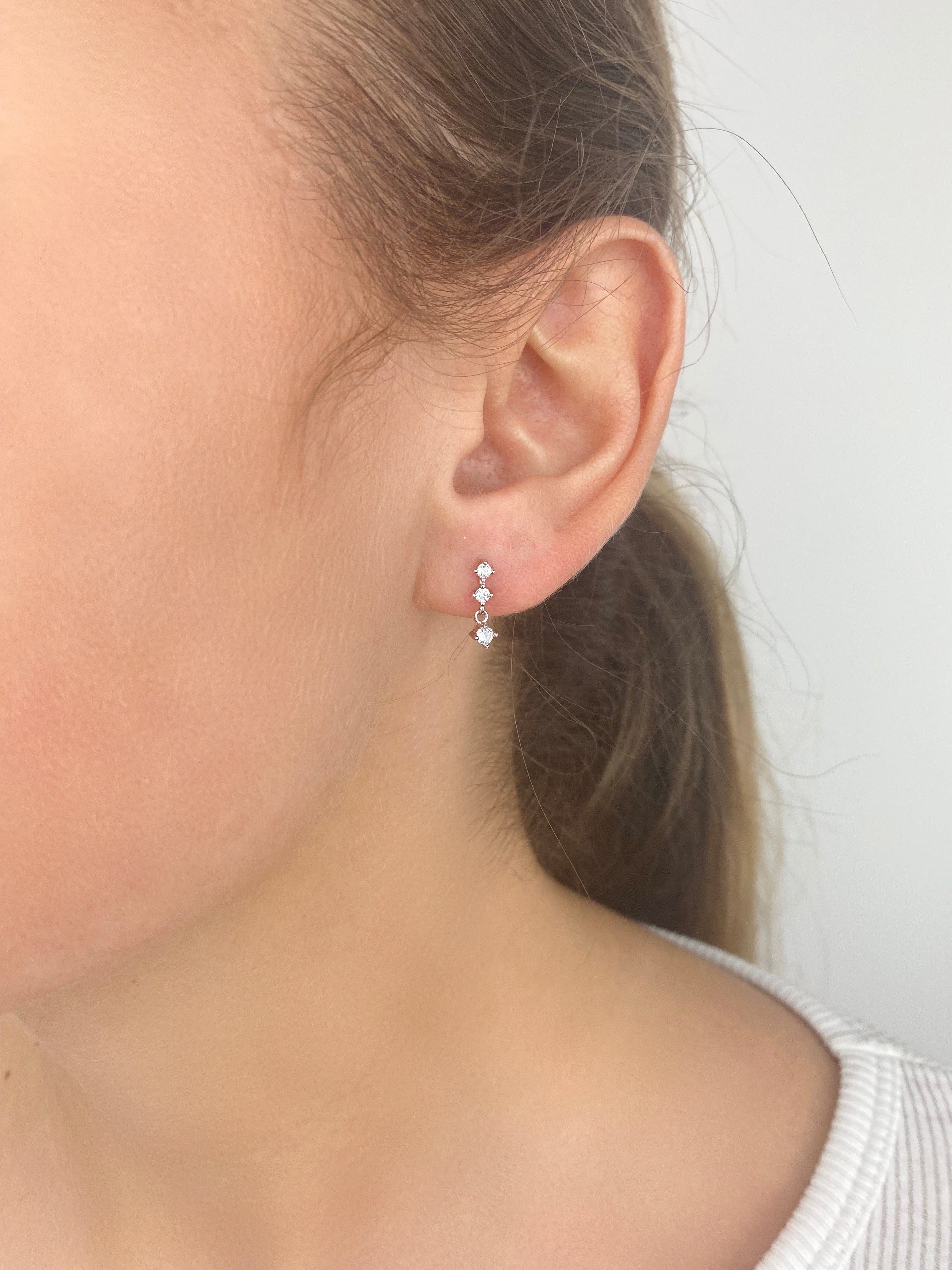 Stella Tiered Drop Stud Earrings in Silver