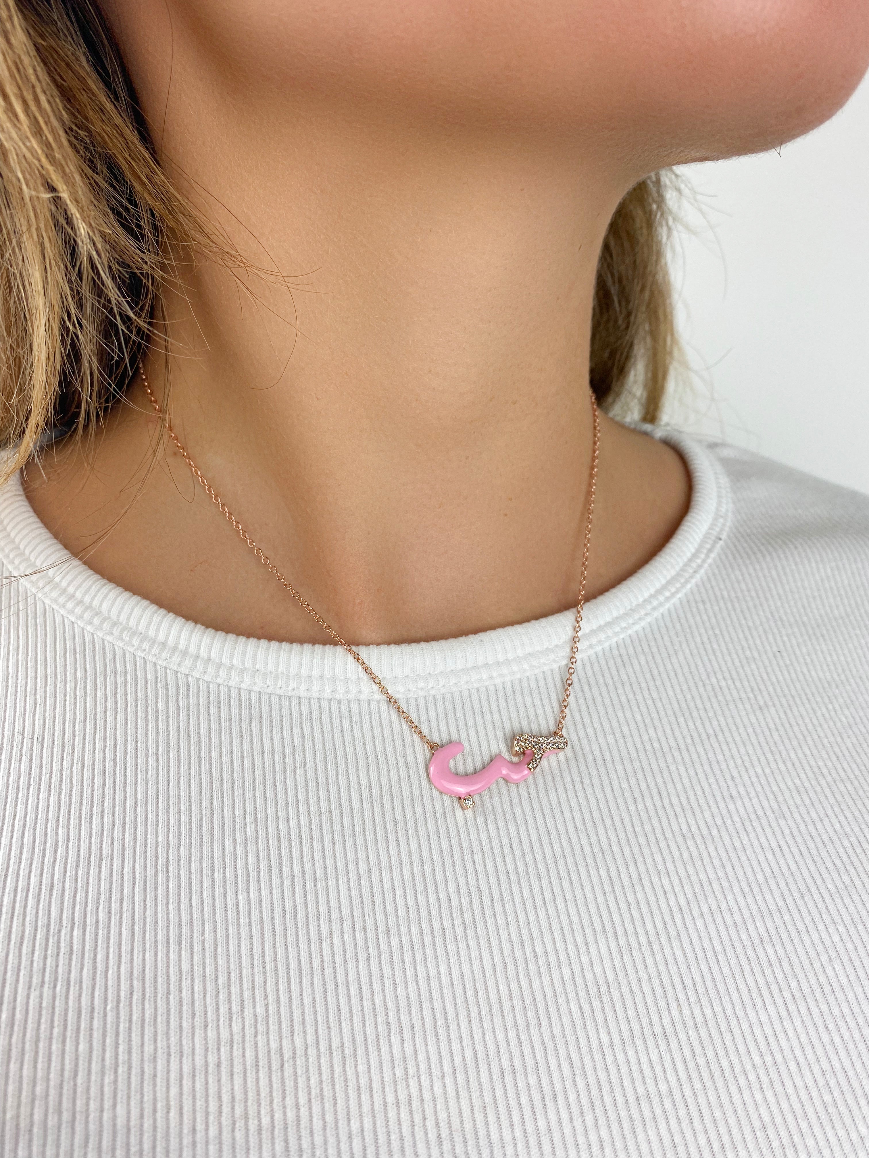 Enamel Love Necklace in Pink