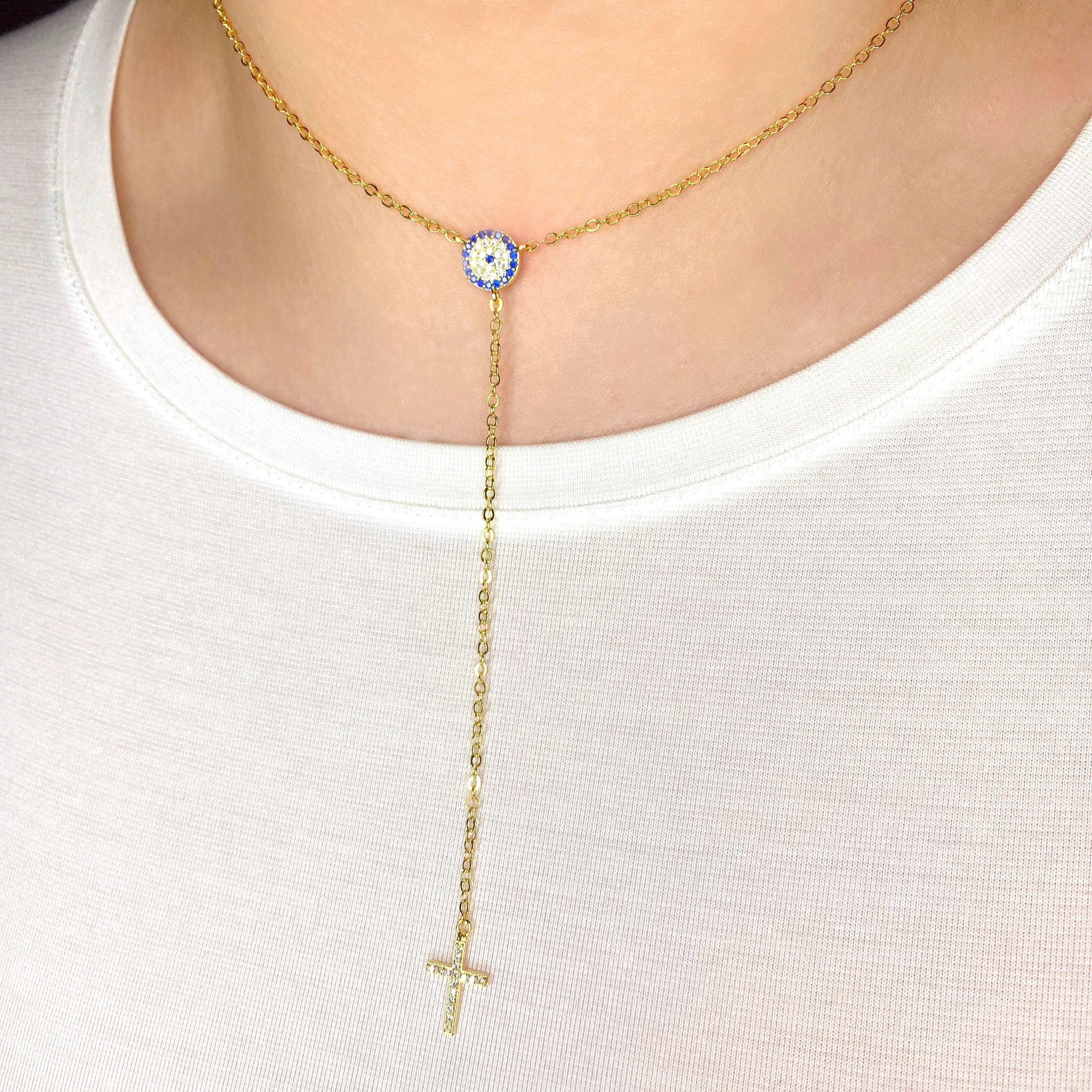 Eye and Cross Lariat Necklace | Cross Lariat Necklace | La Maya